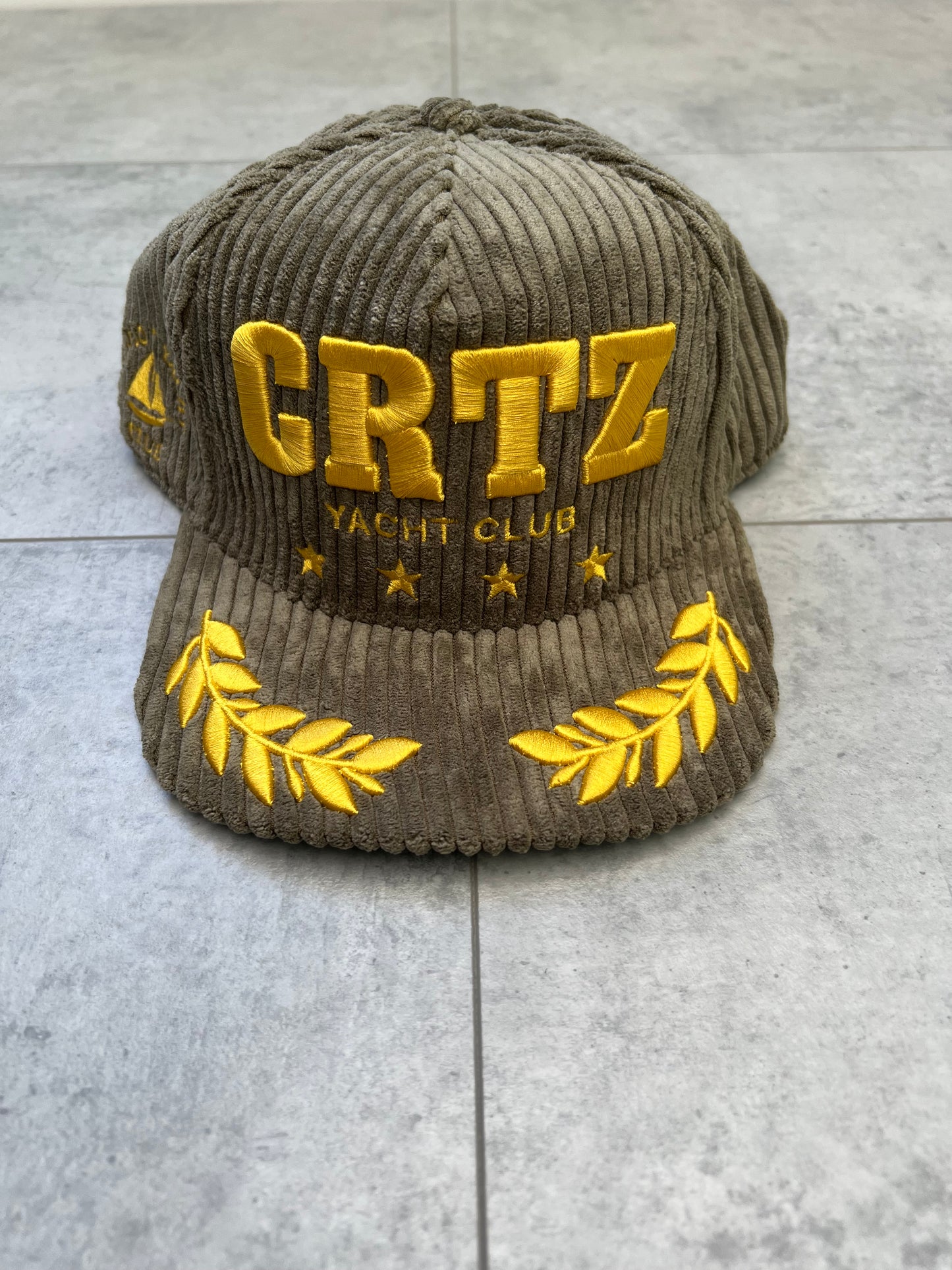 Corteiz Soho Yacht Club Corduroy ‘Khaki/Yellow’ SnapBack Hat