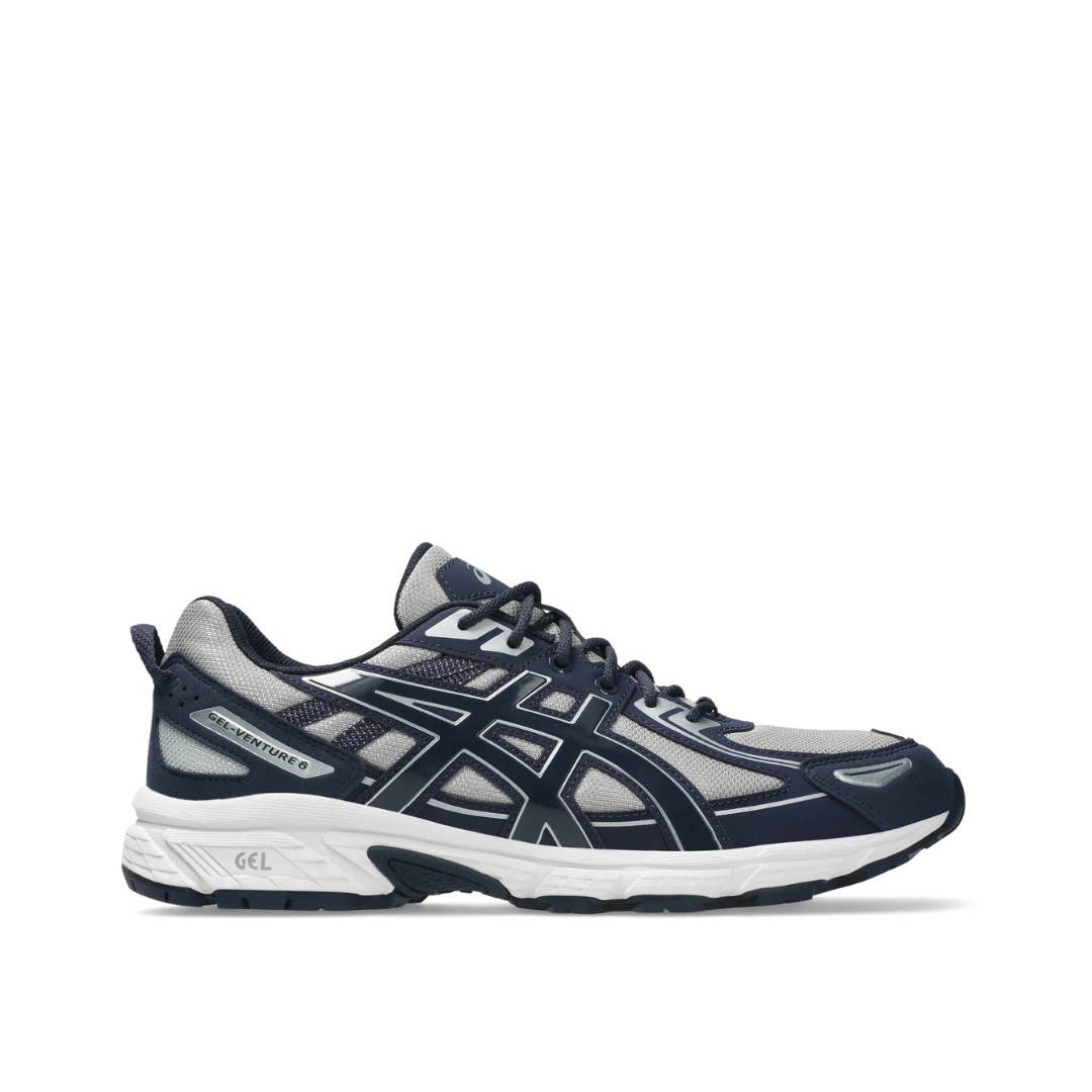 ASICS GEL-VENTURE 6 Cement Grey Midnight trainers, side profile on white background – 1203A652-021