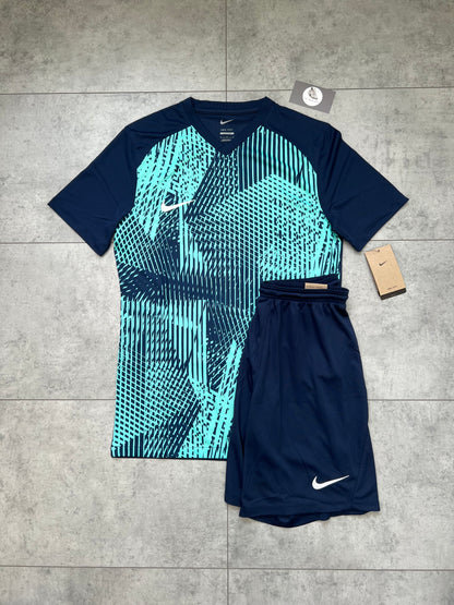 Nike Dri Fit Precision T-Shirt & Short Set ‘Midnight Navy-Hyper Turquoise/Midnight Navy’