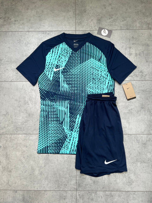 Nike Dri Fit Precision T-Shirt & Short Set ‘Midnight Navy-Hyper Turquoise/Midnight Navy’