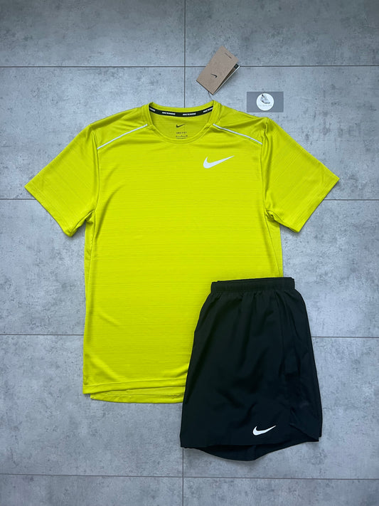 Nike Miler T-shirt and 7” Challenger Short Set ‘Bright Cactus/Black’