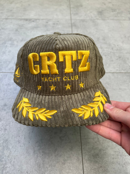 Corteiz Soho Yacht Club Corduroy ‘Khaki/Yellow’ SnapBack Hat