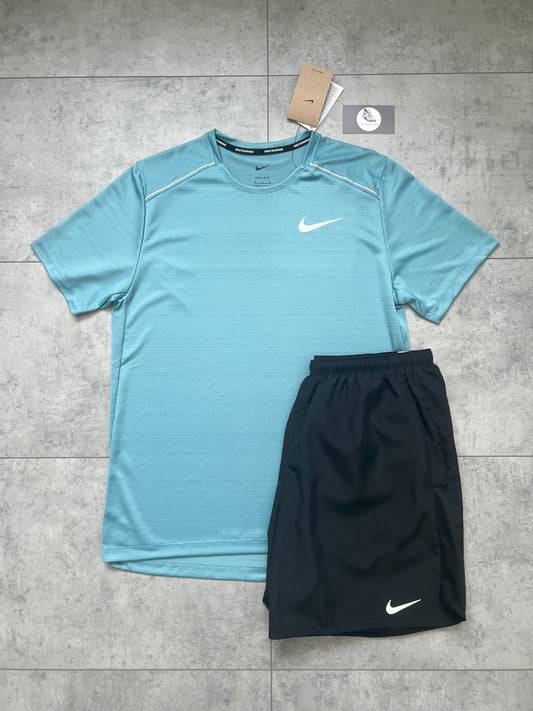 Nike Miler T-shirt & 7” Challenger Short Set ‘Denim Turquoise/Black’