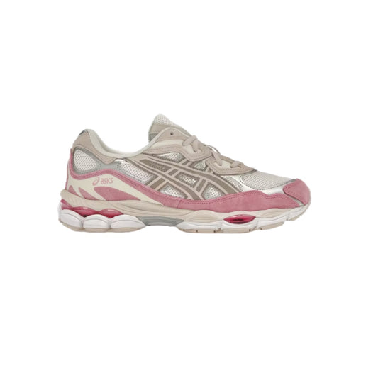 ASICS Gel-NYC Cream Mineral Beige Pink sneakers – mesh and suede upper in cream with beige and pink accents, side ASICS logo, visible Gel cushioning, brand new with box.