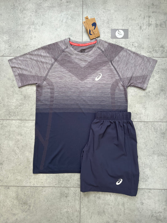 ASICS Lavender Indigo Fog Seamless T-shirt and Shorts Set – lightweight activewear outfit, brand new with tags.