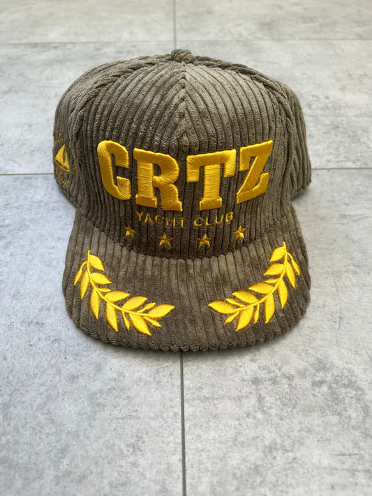 Corteiz Soho Yacht Club Corduroy ‘Khaki/Yellow’ SnapBack Hat