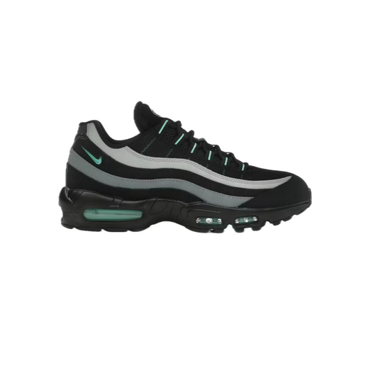 Nike Air Max 95 ‘Jade Jewel’ sneaker in black and jade green, side profile on white background.