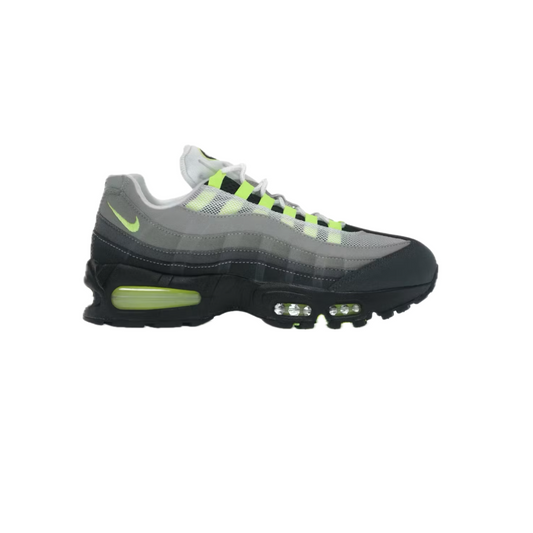 Nike Air Max 95 OG Big Bubble ‘Neon’ 2025 with volt neon details, side profile on white background.