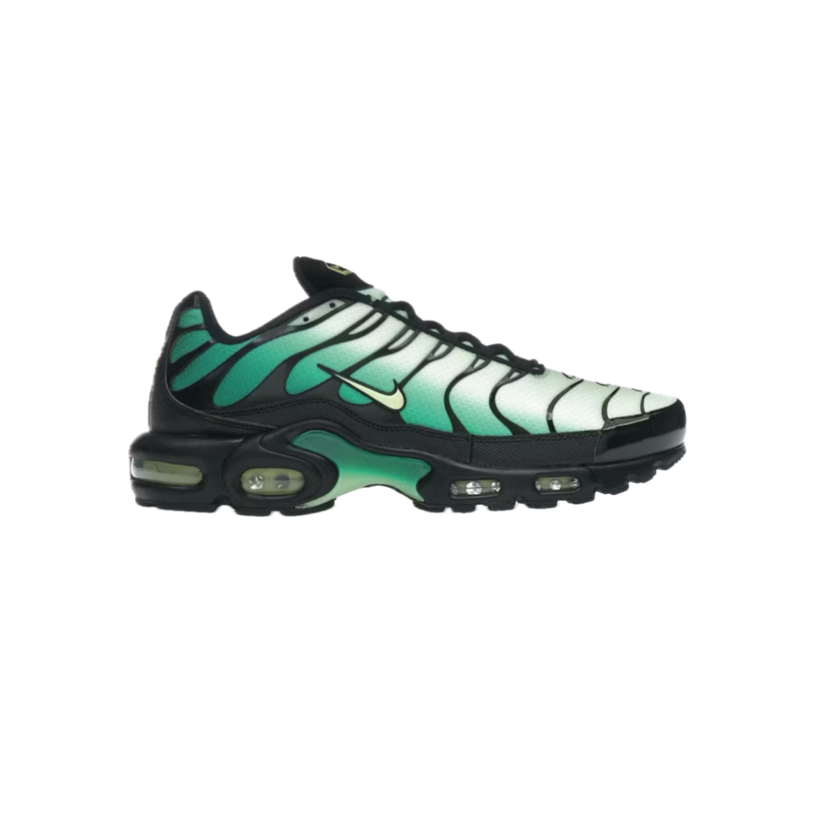 Nike Air Max Plus TN Green Goblin DM0032-301 with green gradient mesh upper, black TPU cage and Tuned Air sole.