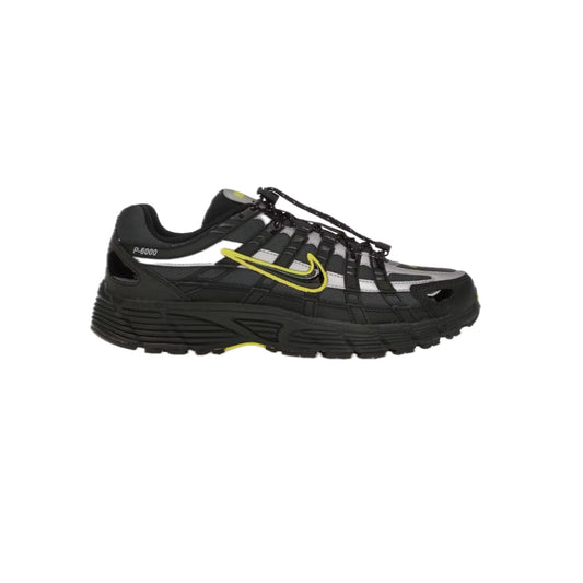 Nike P-6000 Anthracite High Voltage sneaker – black and silver running-inspired trainer with neon yellow accents.
